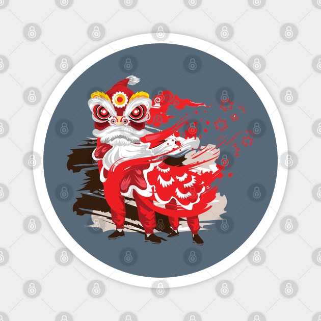 Chinese Red Lion Dancers Magnet by HolidayBug